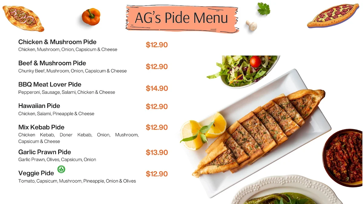 Menu, AG's Kebab & Pizza