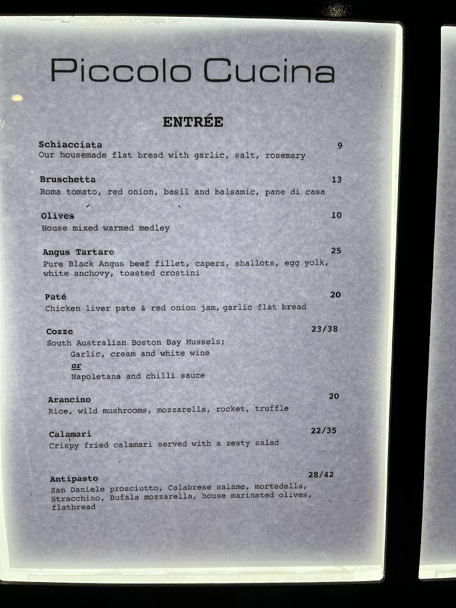 Menu, Piccolo Cucina