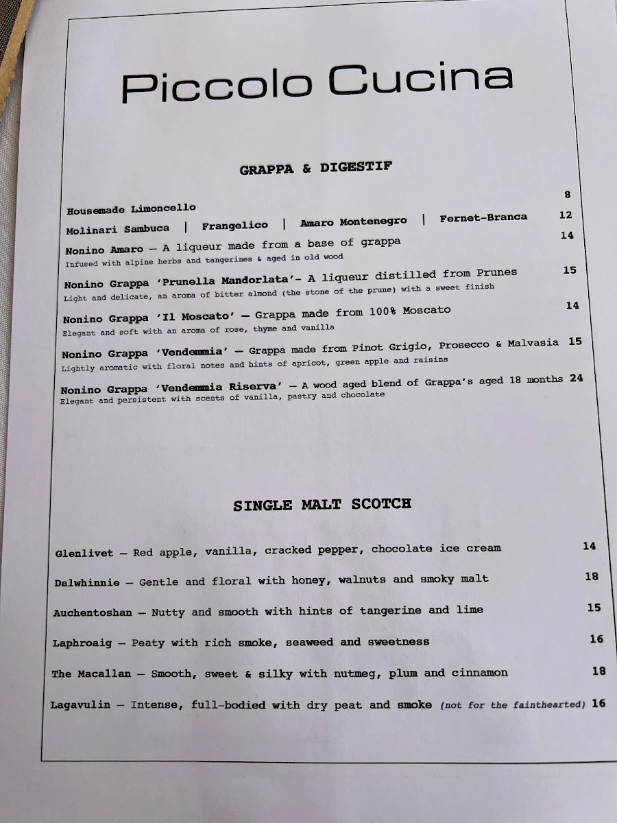 Menu, Piccolo Cucina