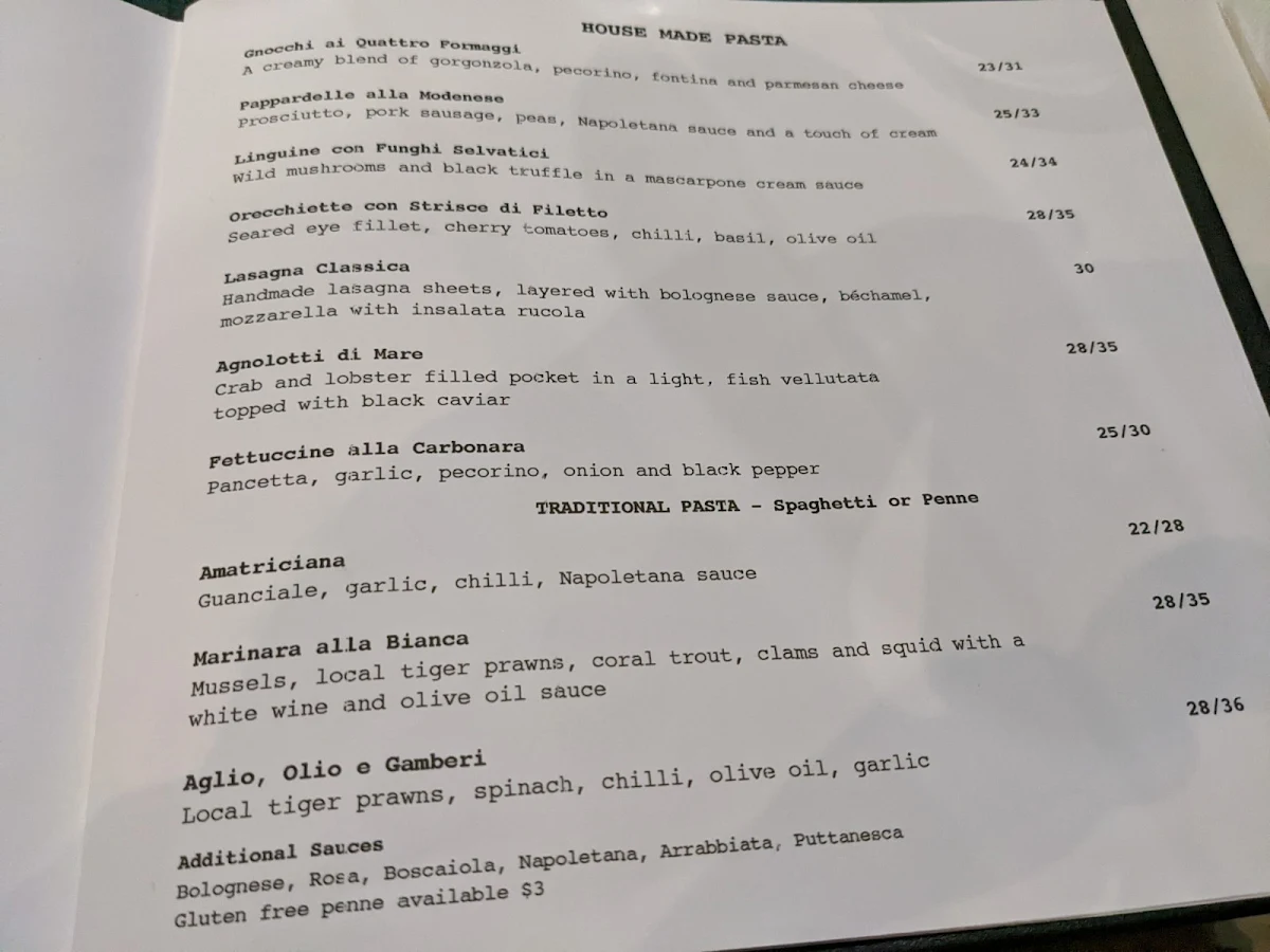 Menu, Piccolo Cucina