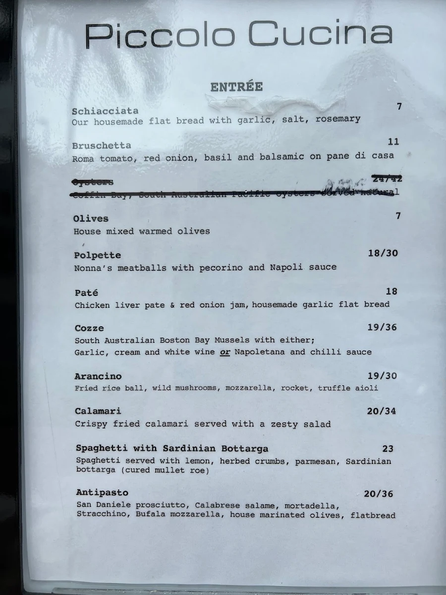 Menu, Piccolo Cucina