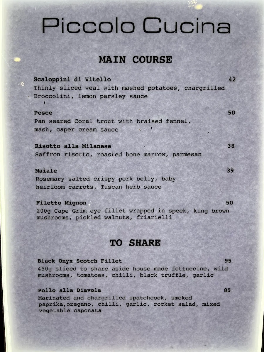 Menu, Piccolo Cucina