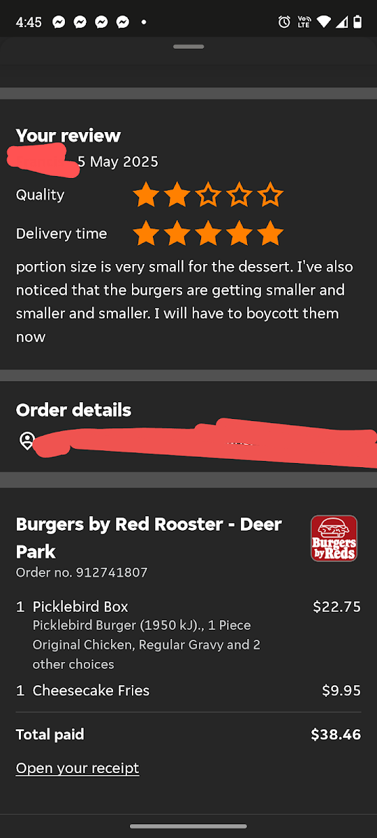 Menu, Red Rooster Deer Park