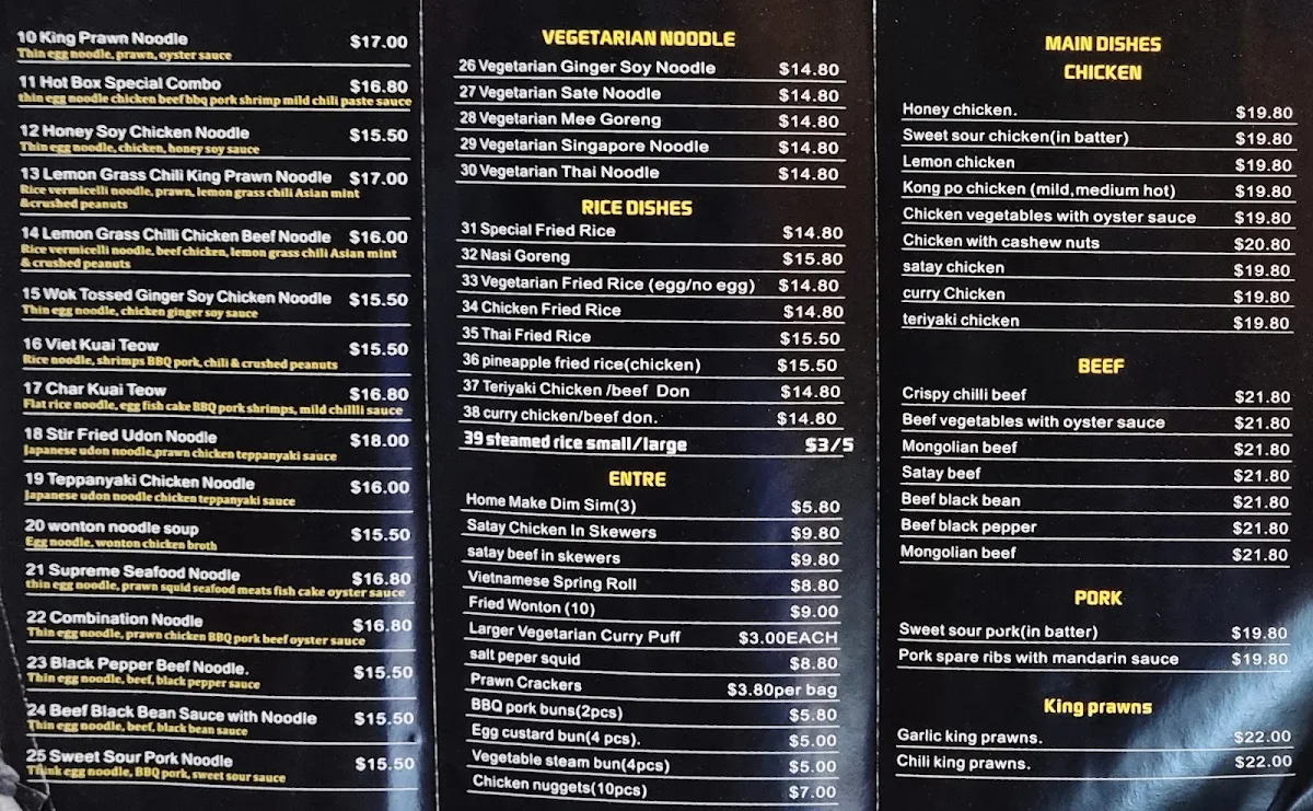 Menu, Noodle Jone