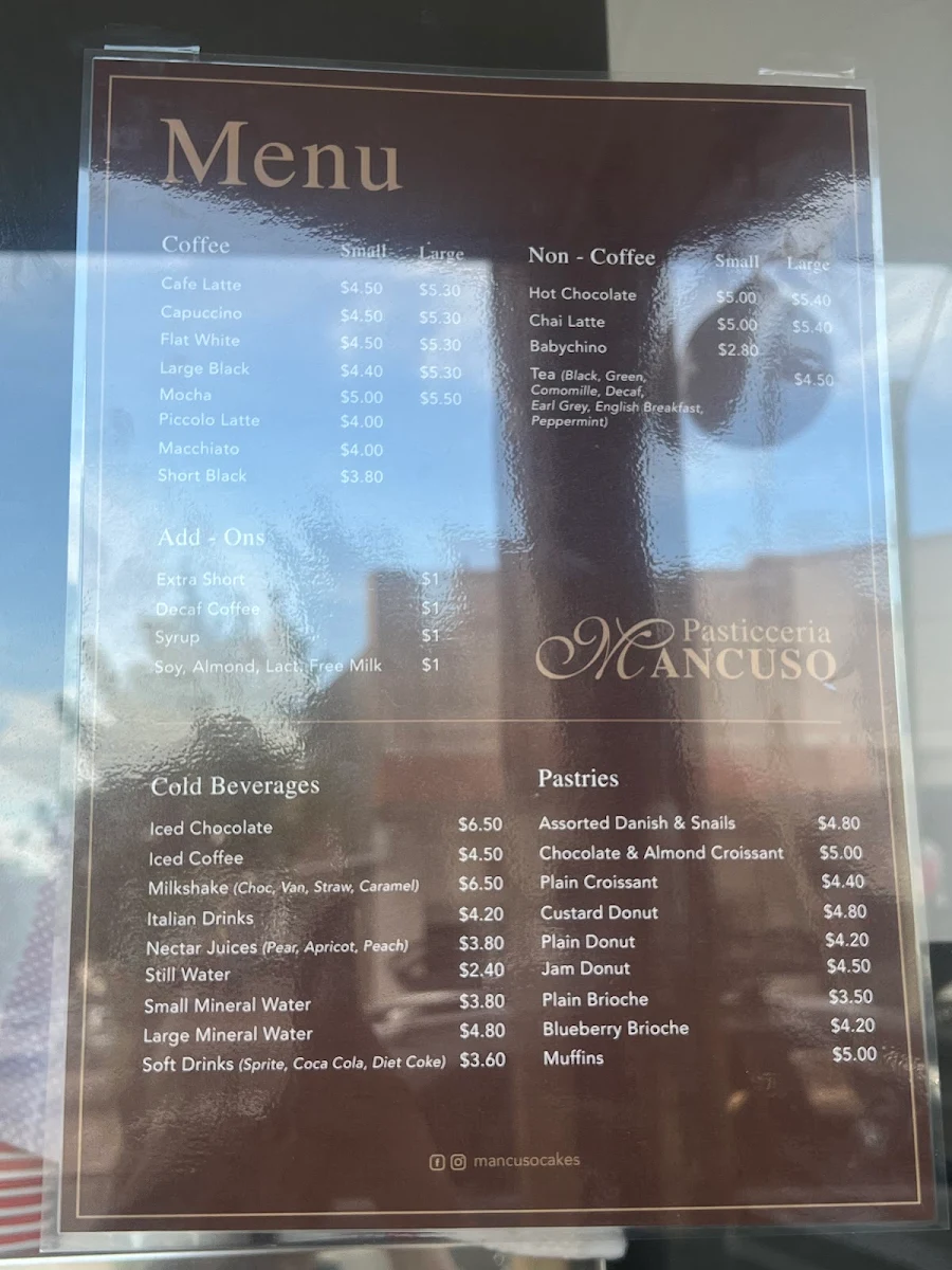 Menu, Pasticceria Mancuso