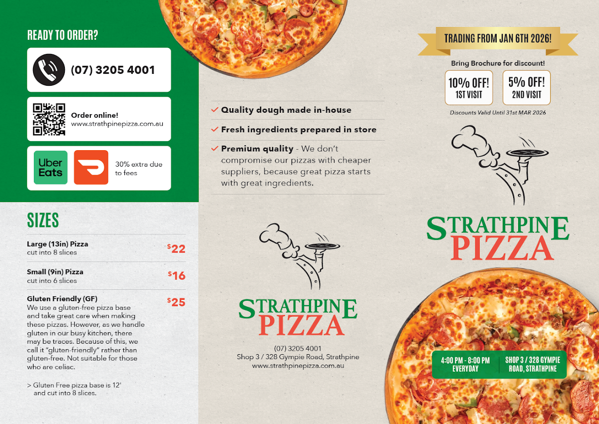 Menu, Strathpine Pizza