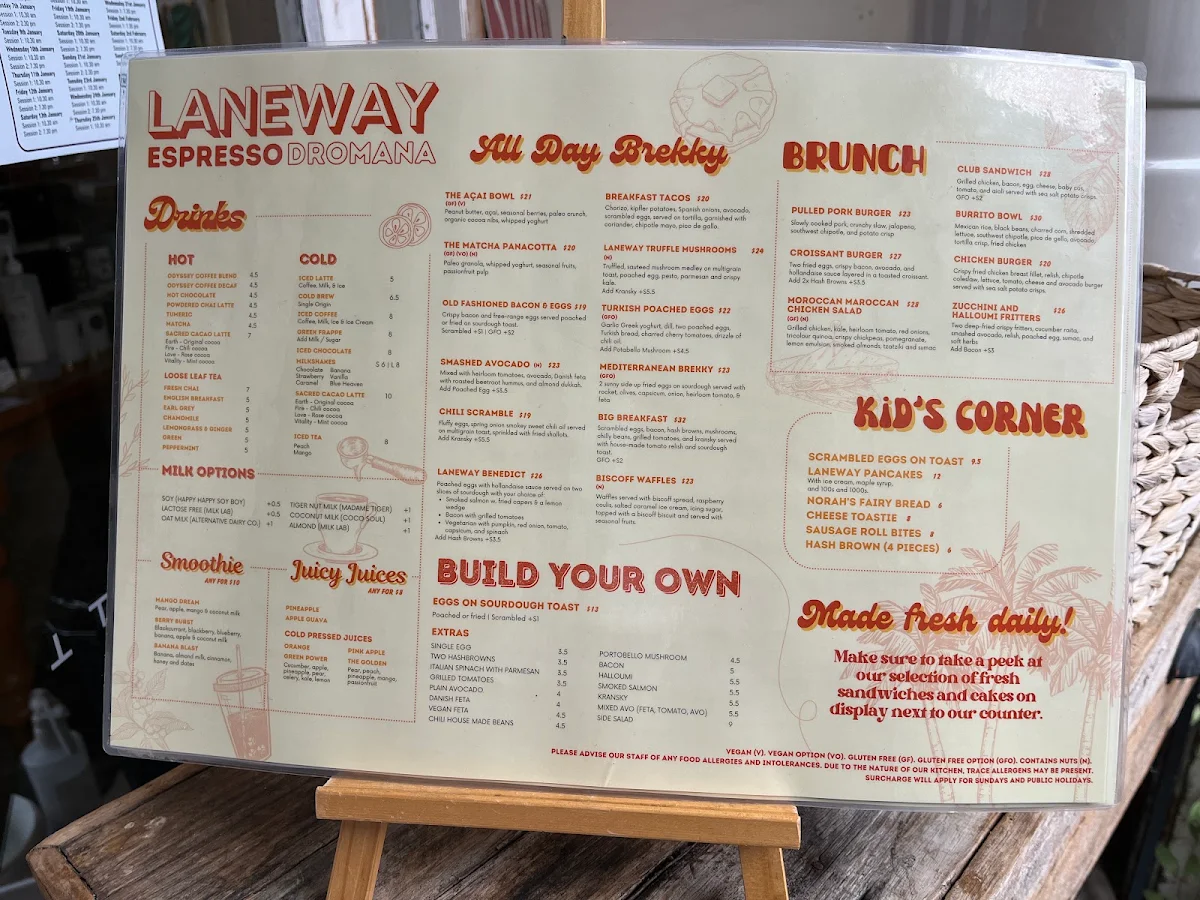 Menu, Laneway Espresso