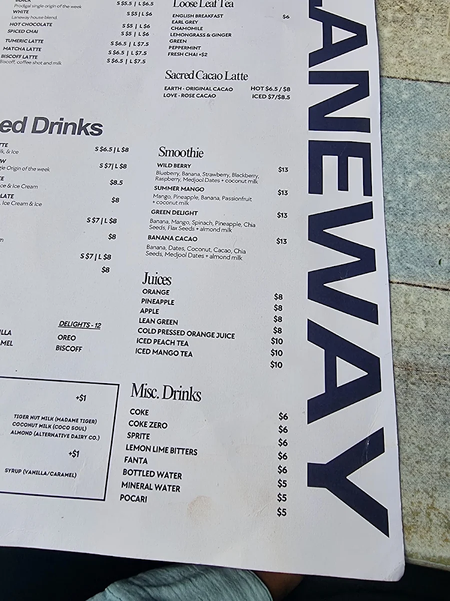 Menu, Laneway Espresso