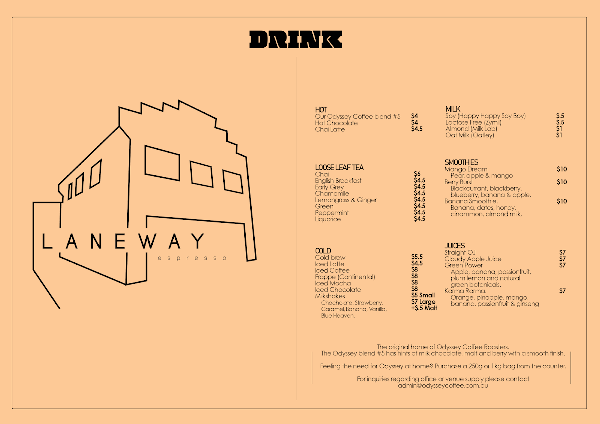 Menu, Laneway Espresso