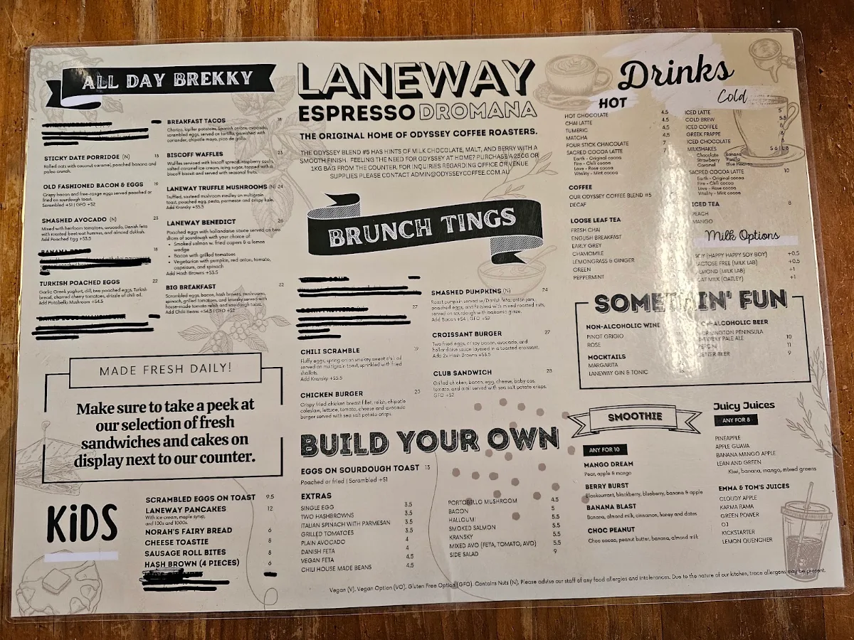Menu, Laneway Espresso