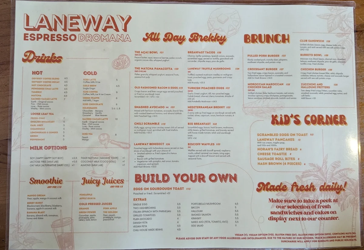 Menu, Laneway Espresso