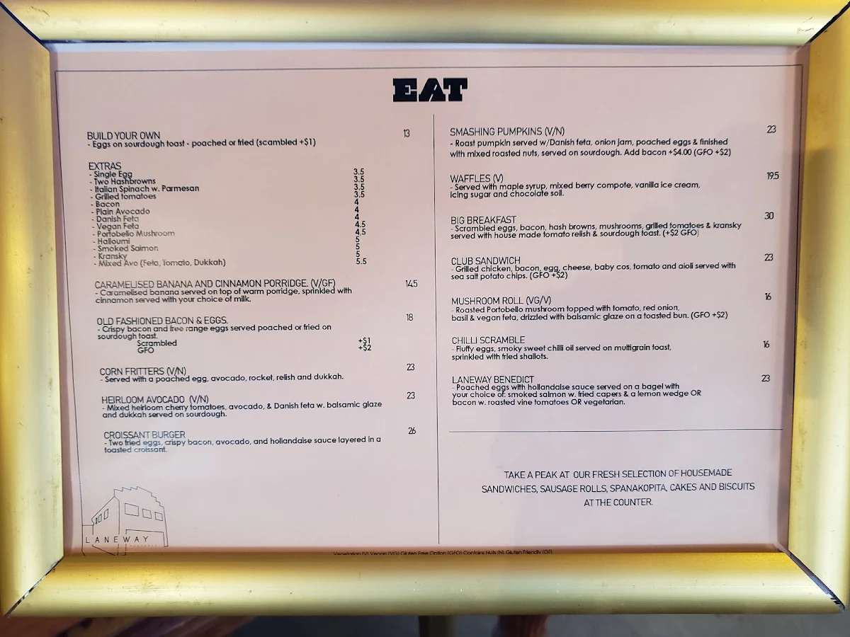 Menu, Laneway Espresso