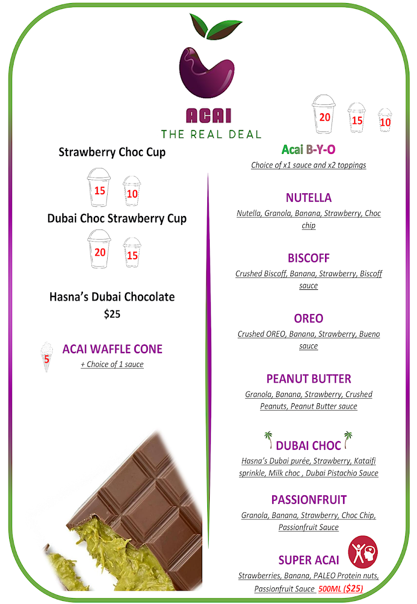 Menu, ACAI - THE REAL DEAL