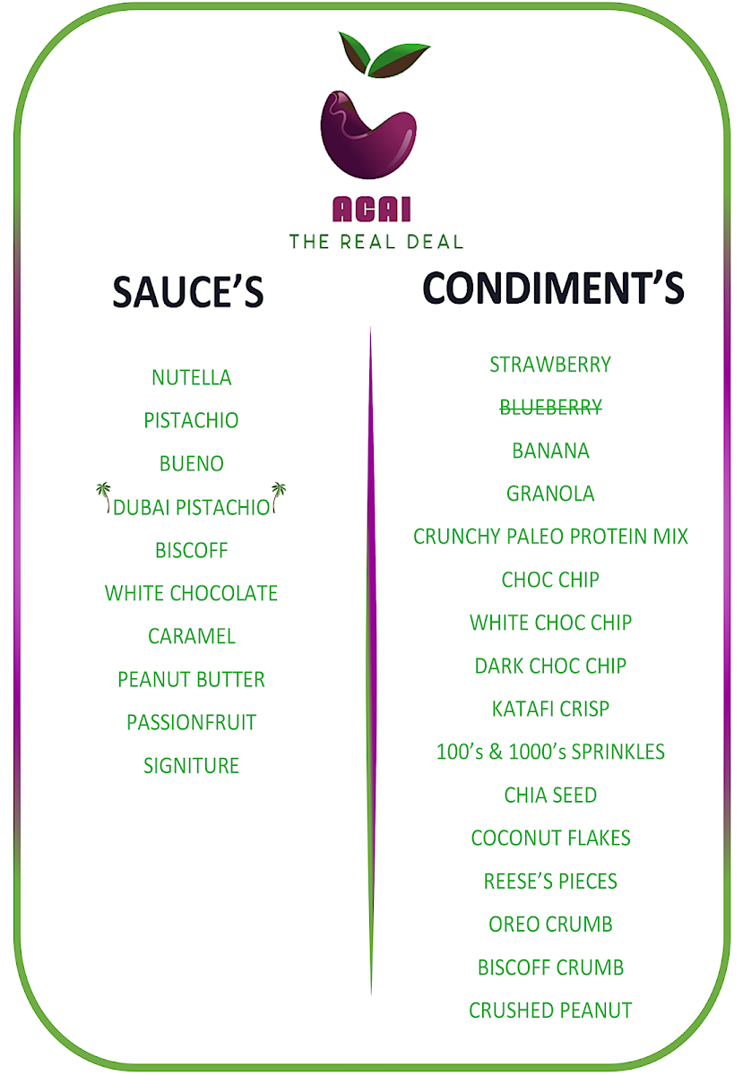 Menu, ACAI - THE REAL DEAL