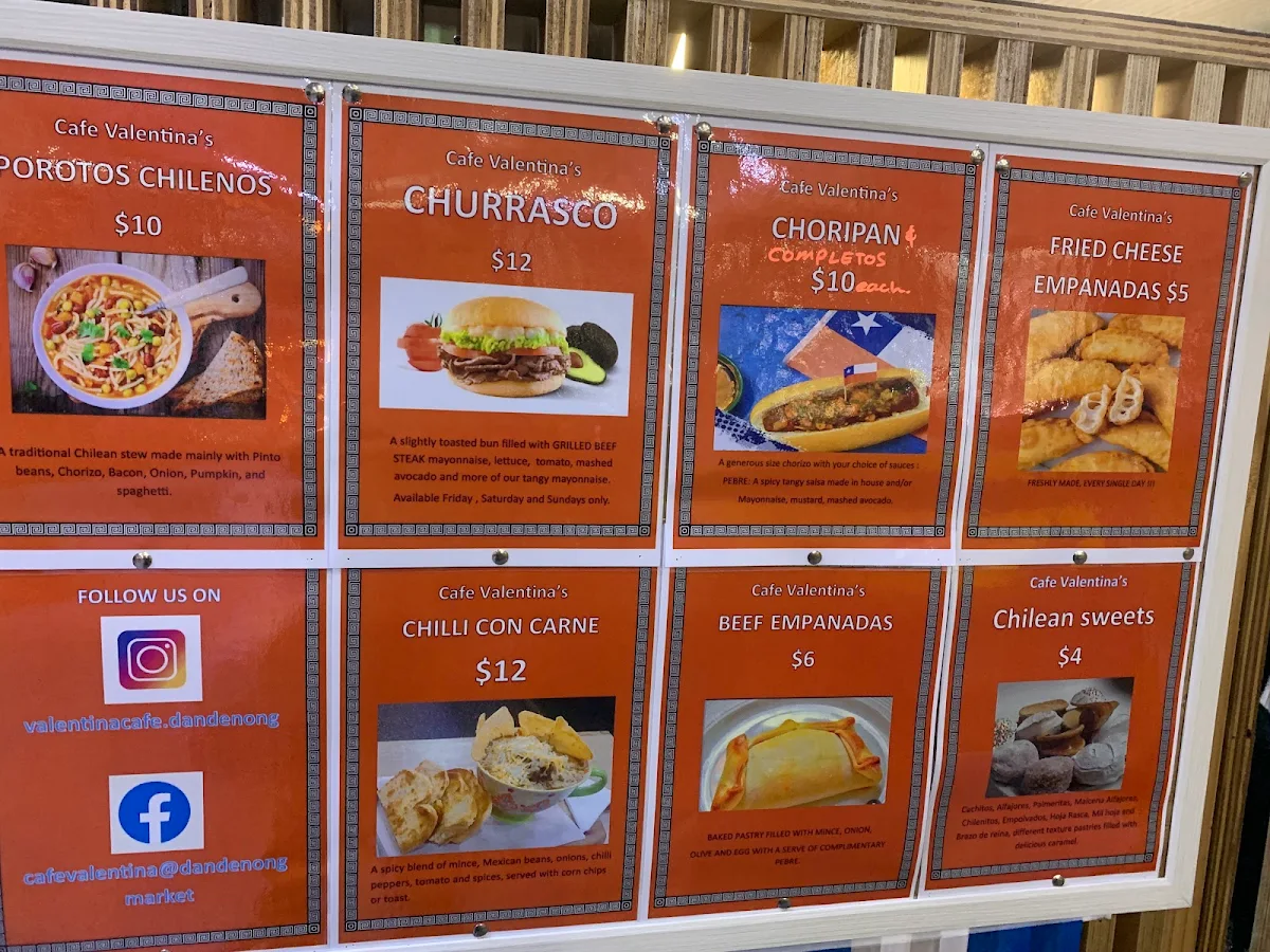 Menu, Cafe Valentina Dandenong Market