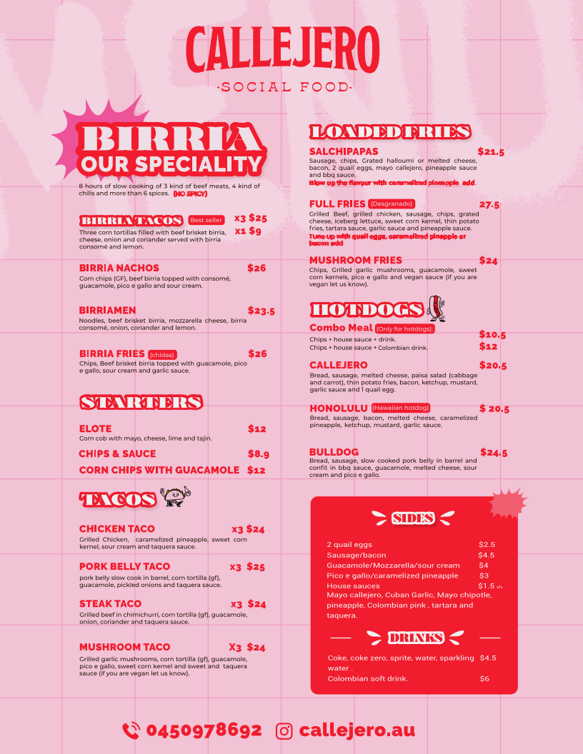 Menu, Callejero Sydney