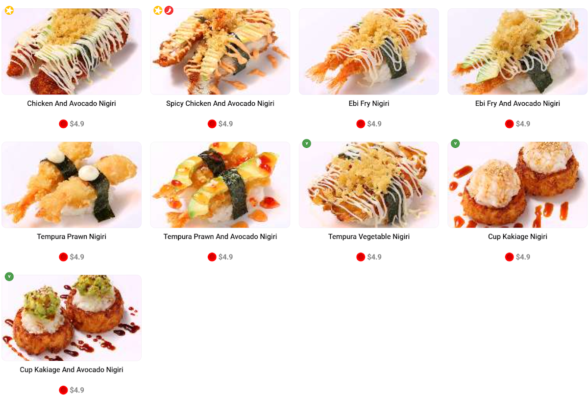 Menu, Sushi Hyo