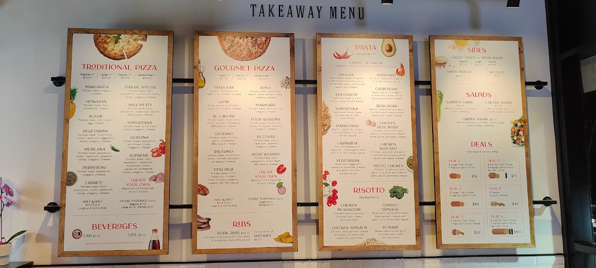 Menu, Milana Pizzeria