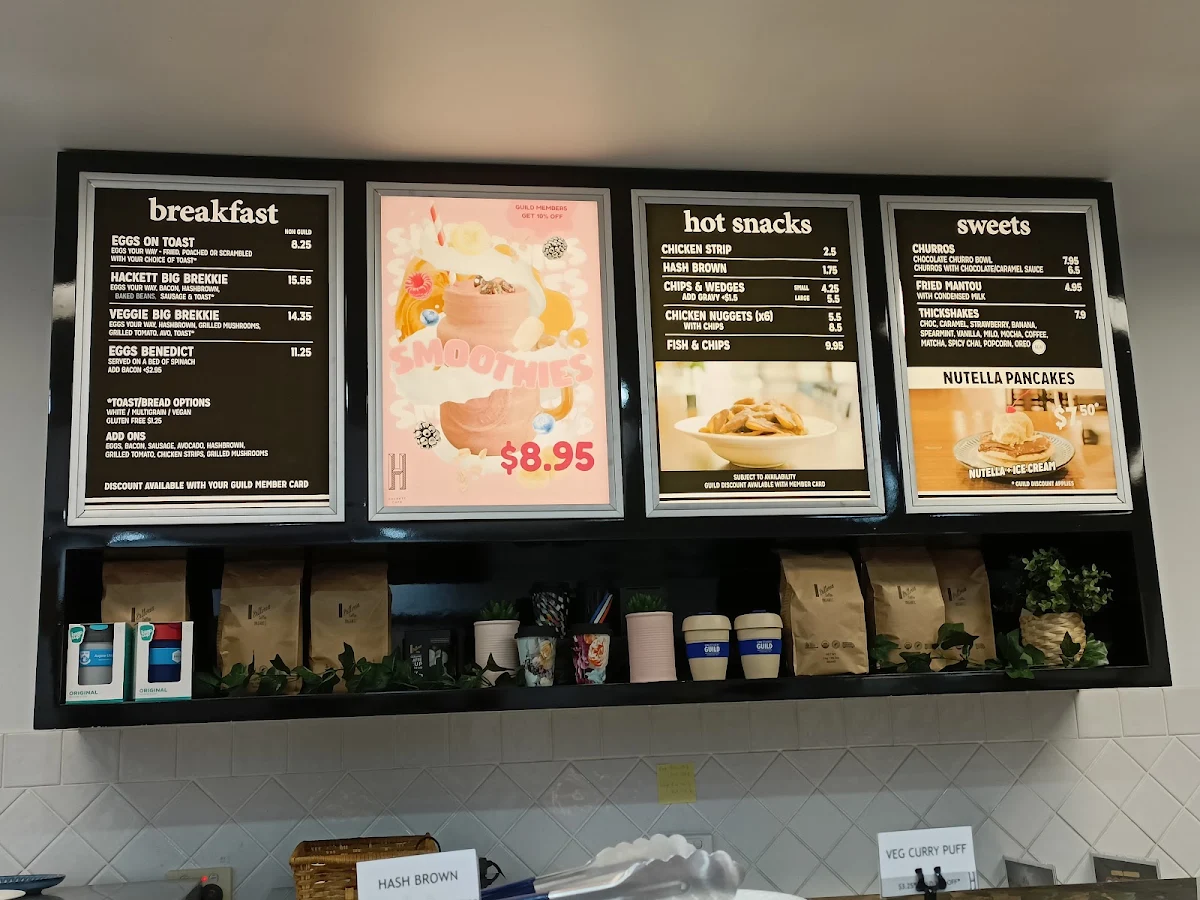 Menu, Hackett Cafe