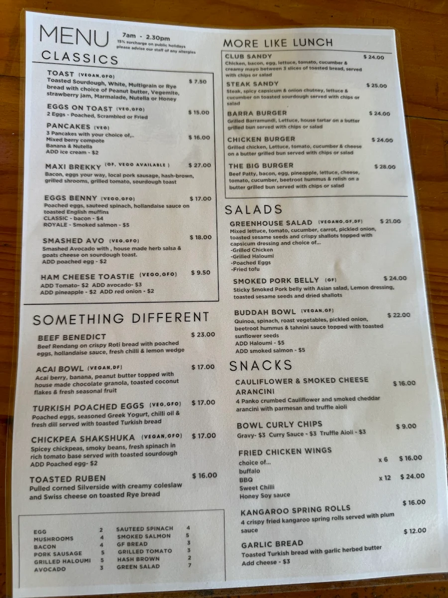 Menu, The Greenhouse