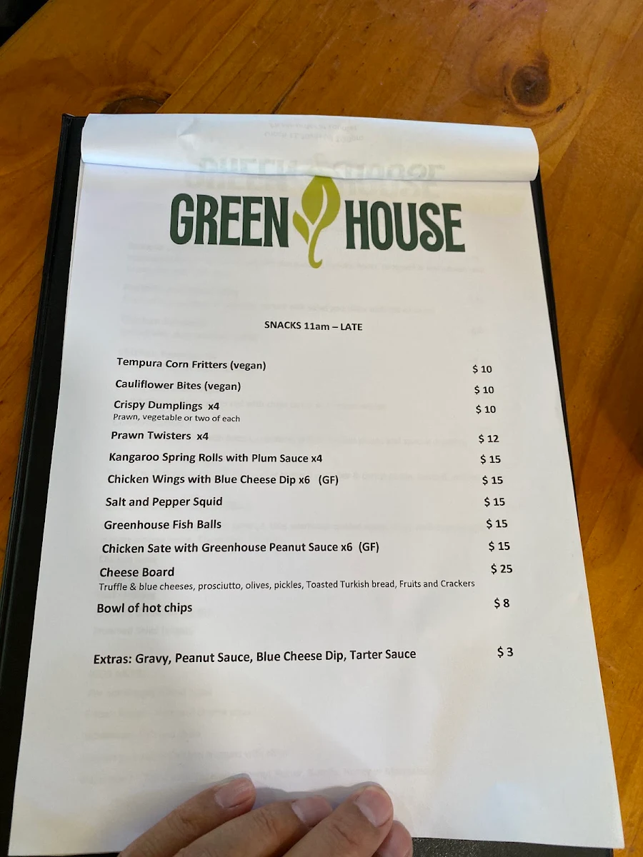 Menu, The Greenhouse