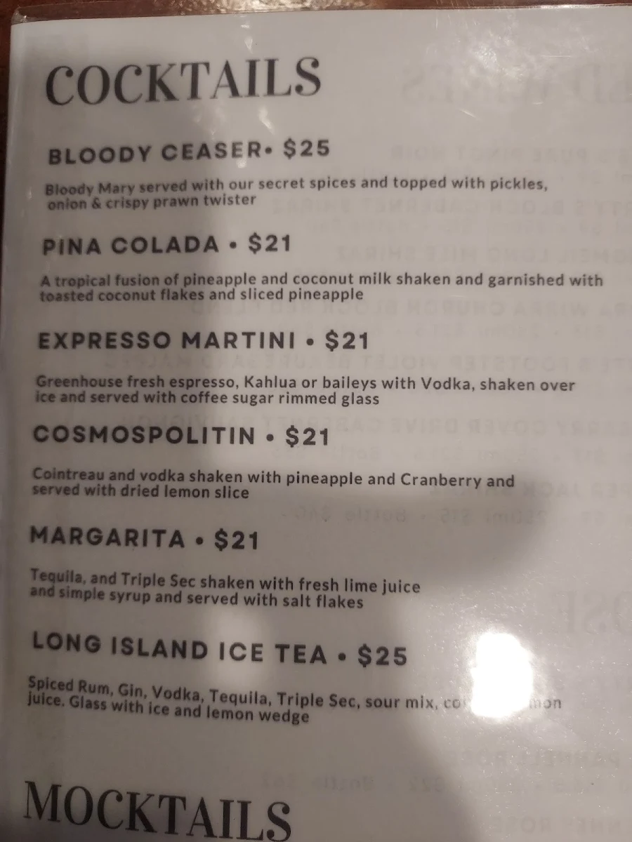 Menu, The Greenhouse