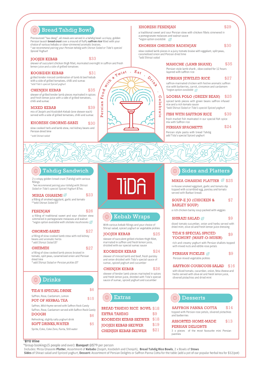 Menu, Tida Persian Food