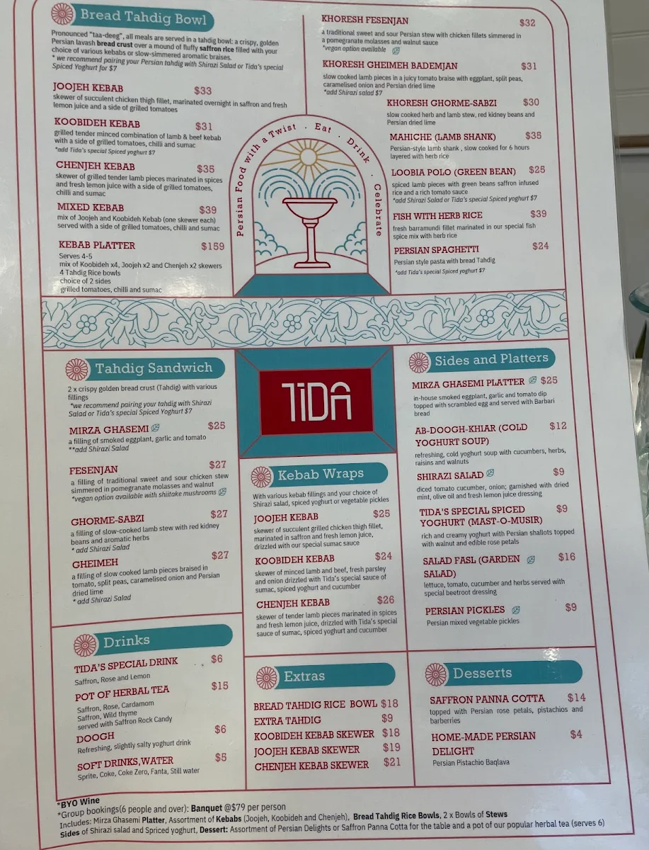 Menu, Tida Persian Food