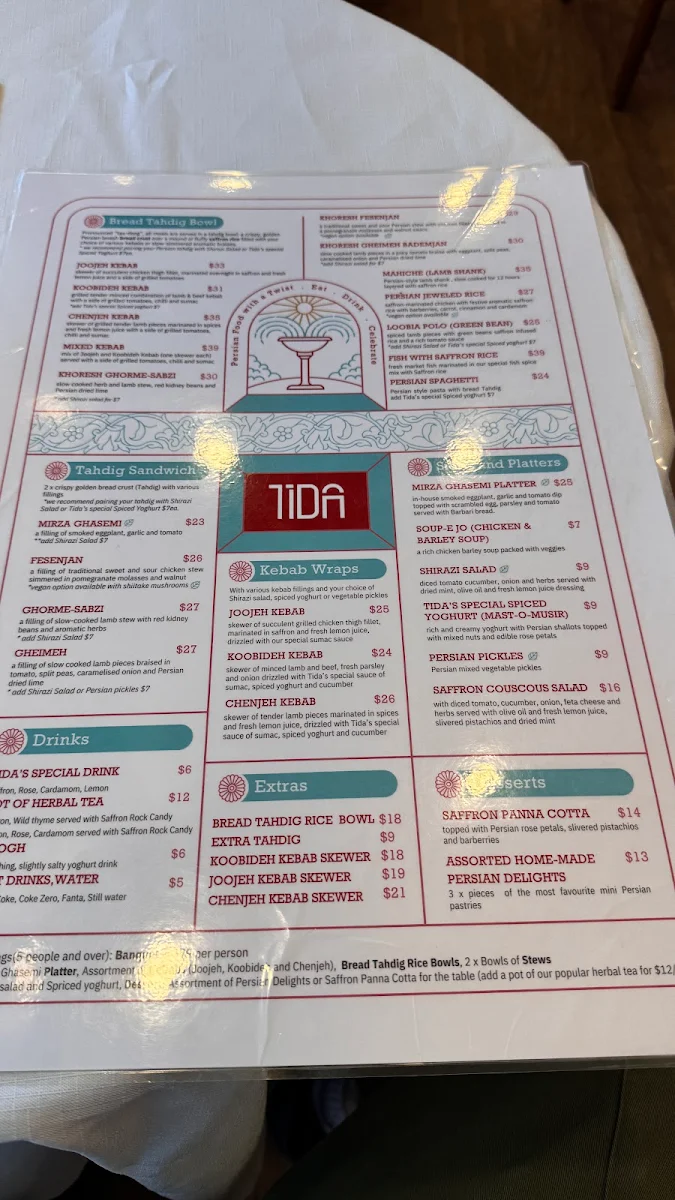 Menu, Tida Persian Food