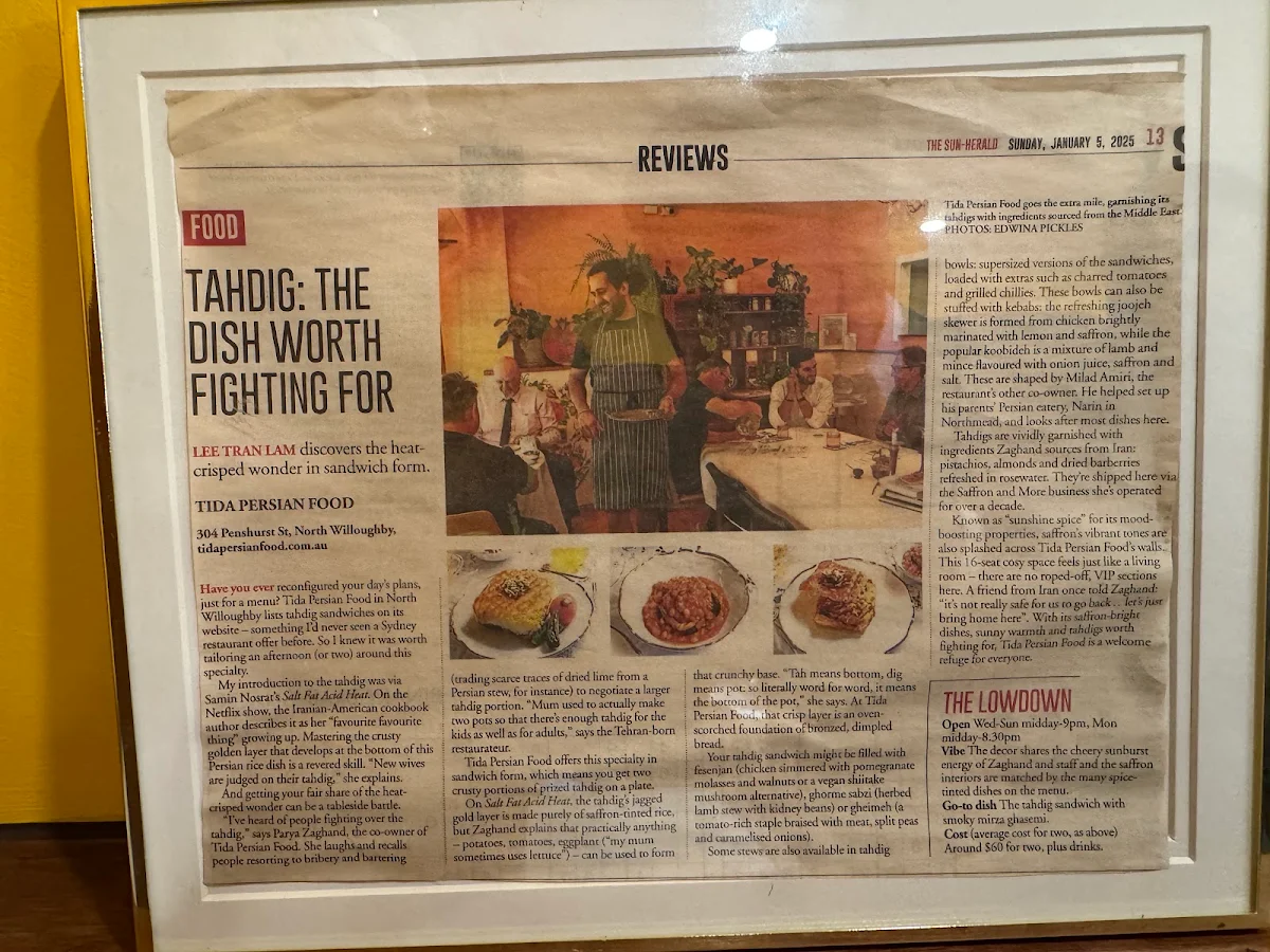 Menu, Tida Persian Food