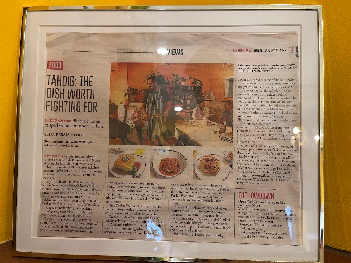 Menu, Tida Persian Food