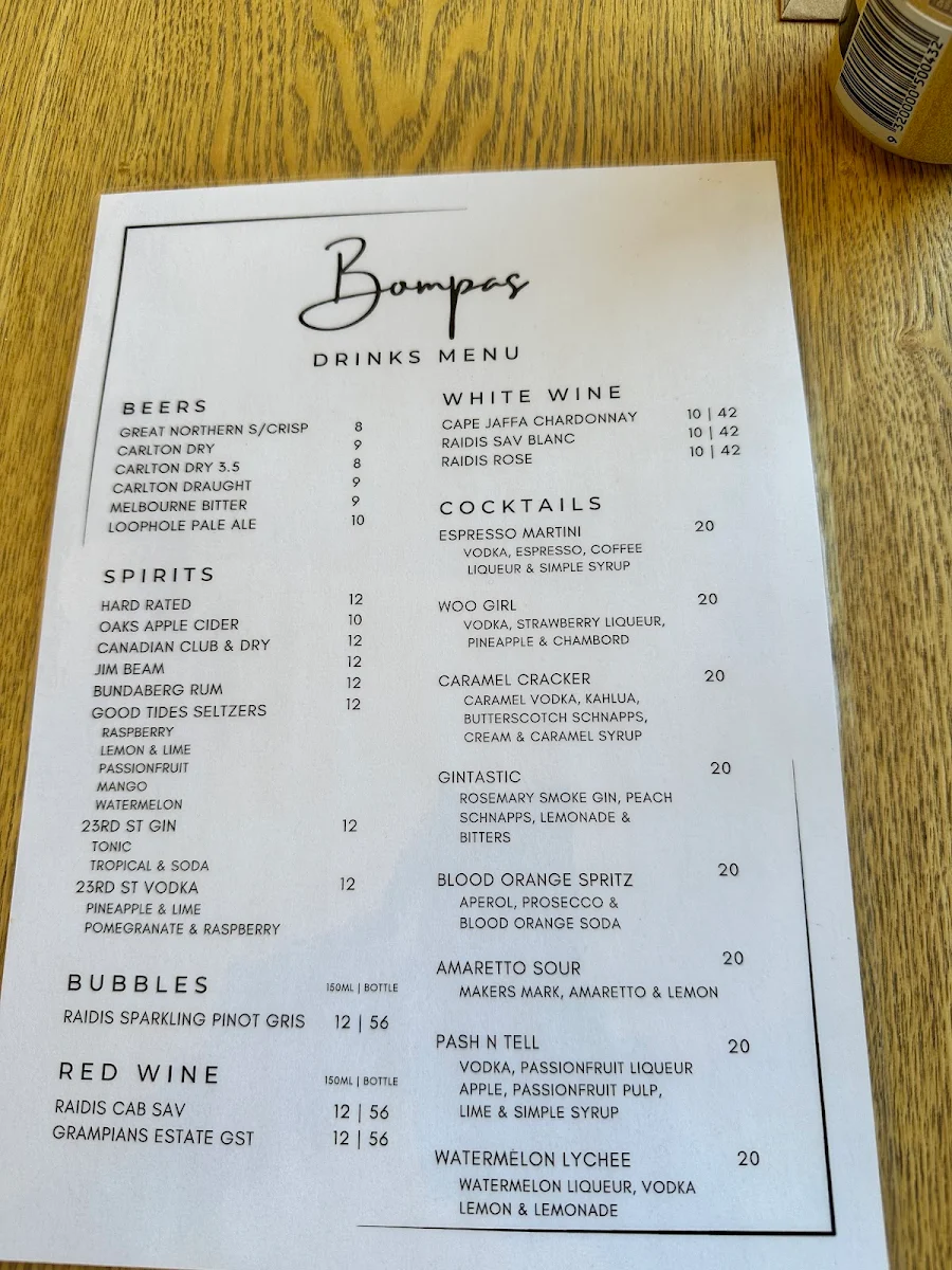 Menu, Beachport Tavern Restaurant & Accommodation