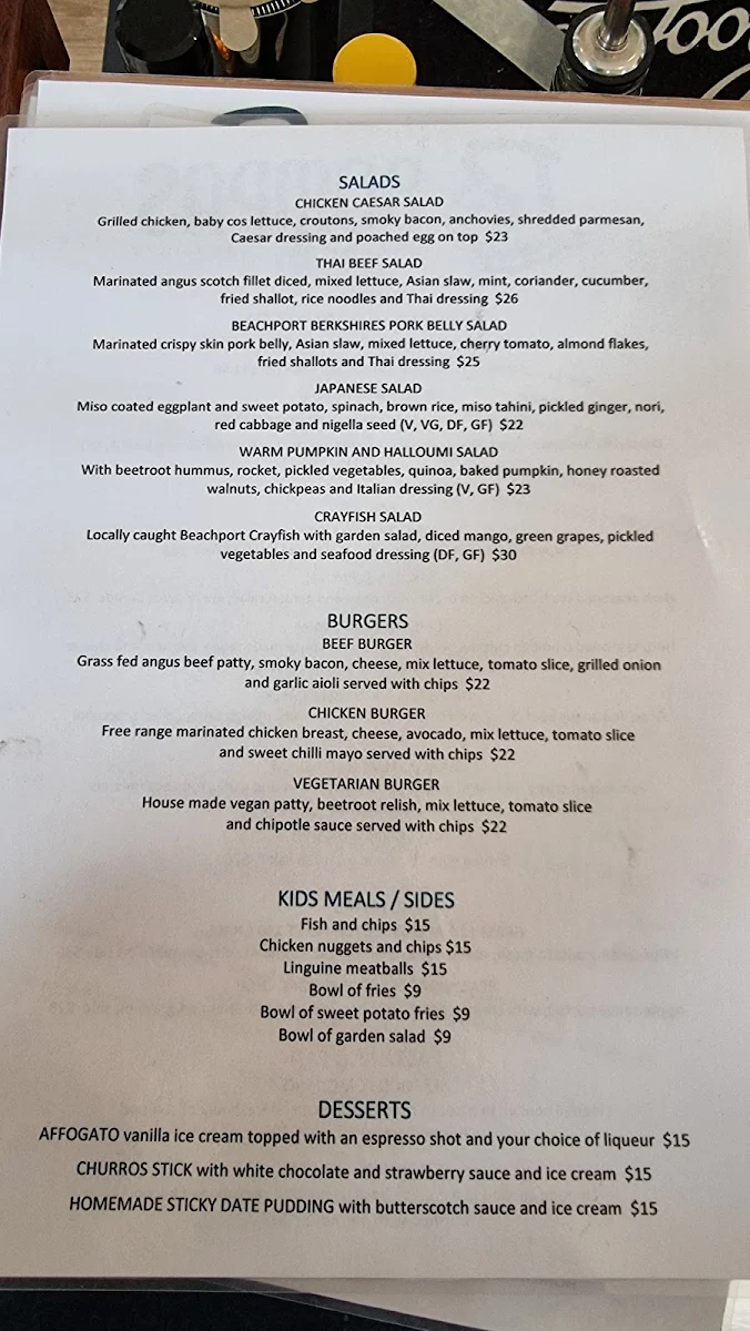 Menu, Beachport Tavern Restaurant & Accommodation