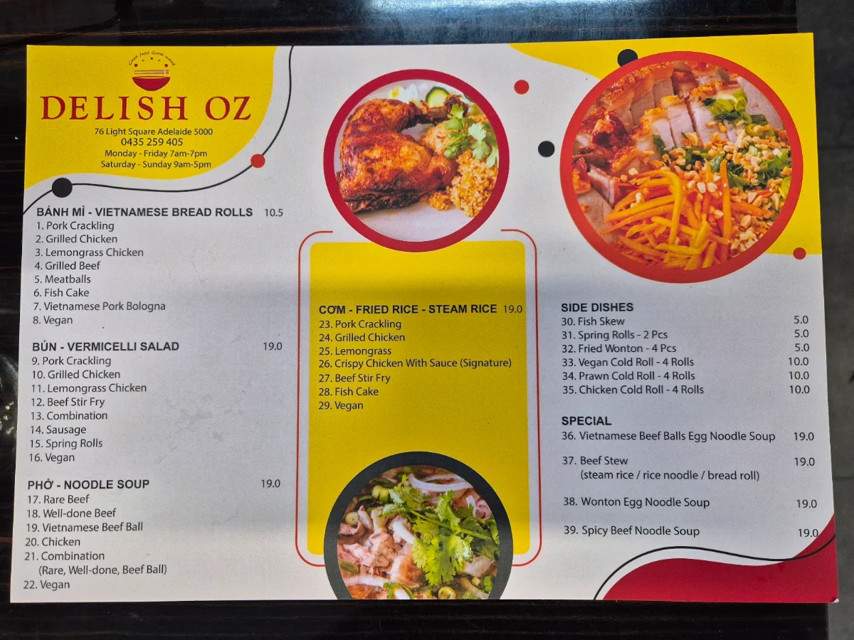 Menu, Delish OZ