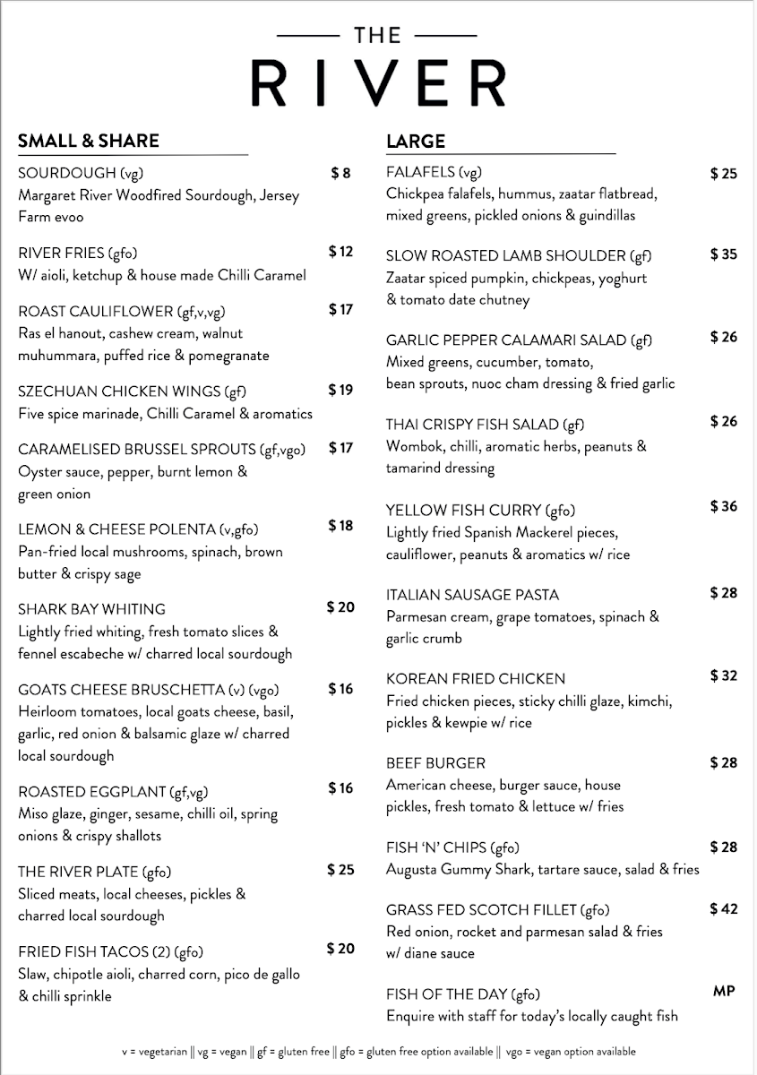 Menu, The River