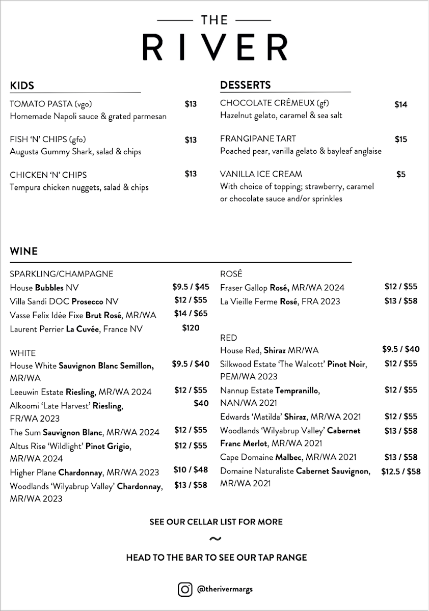 Menu, The River