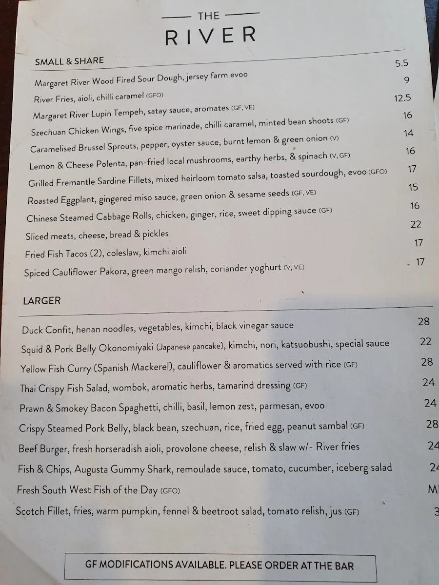 Menu, The River