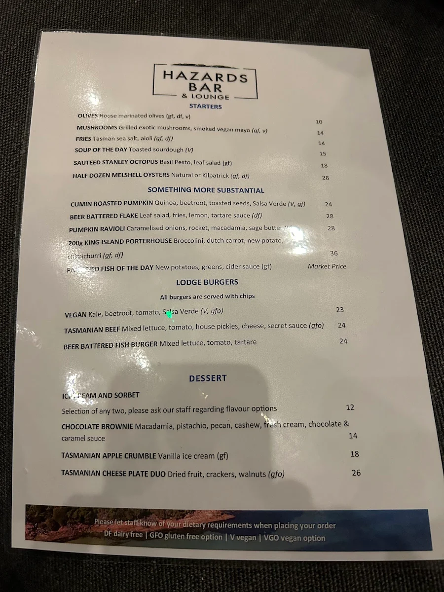 Menu, Richardson's Bistro