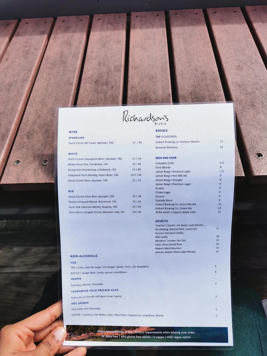 Menu, Richardson's Bistro