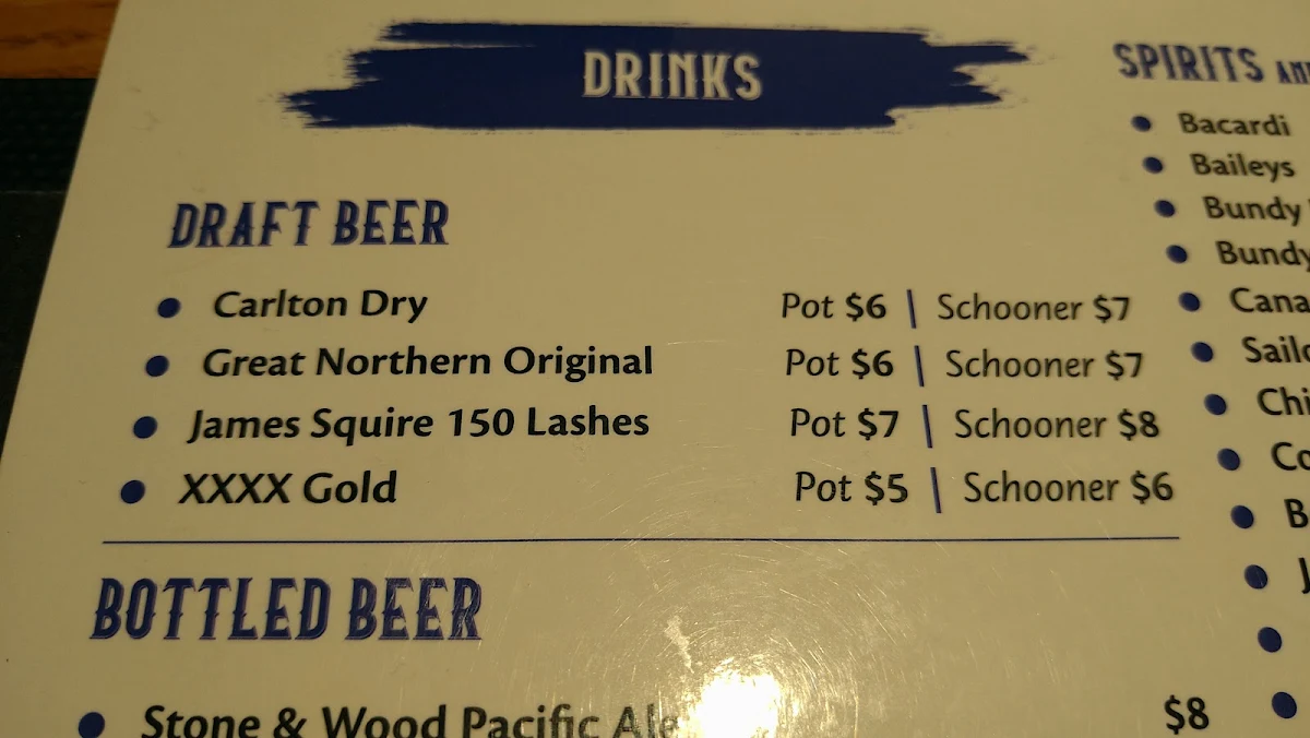 Menu, Glenden Bar and Grill