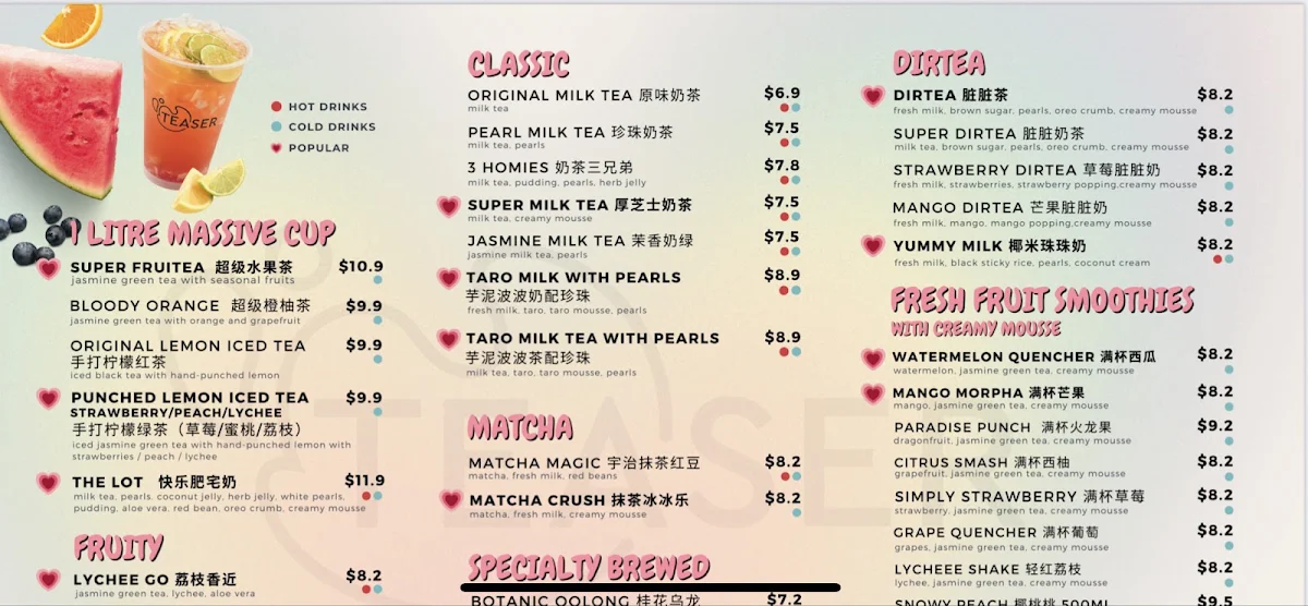 Menu, Teaser Rockdale Bubbletea and Dessert