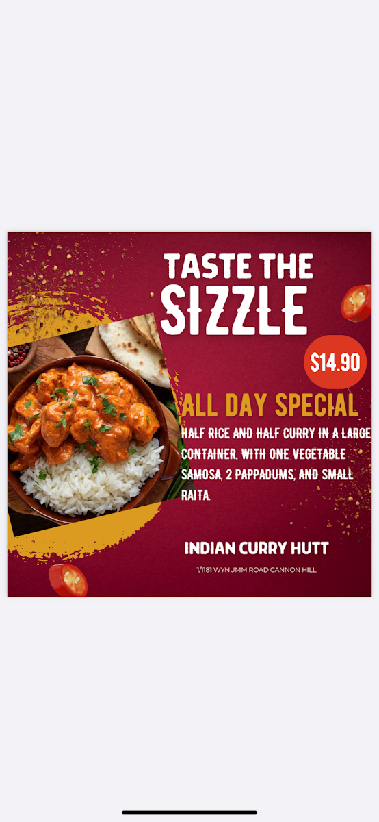 Menu, Indian Curry Hutt Cannon Hill