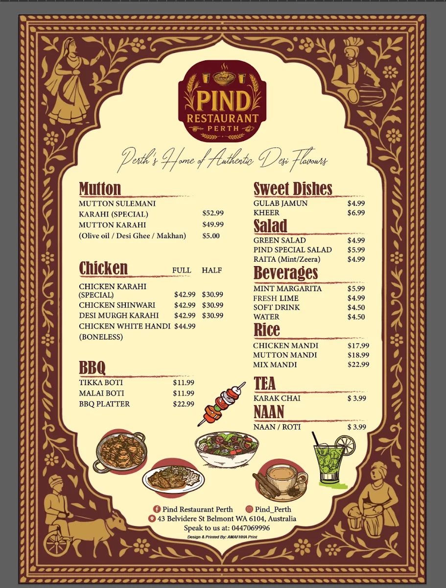 Menu, Pind Restaurant
