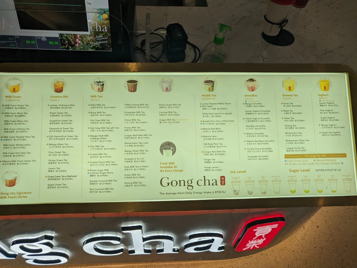 Menu, Gong Cha Merrylands