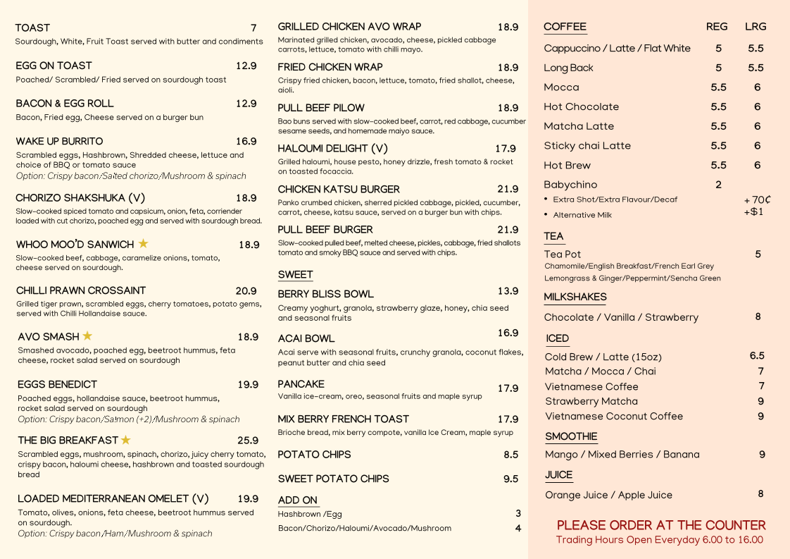 Menu, NS Espresso