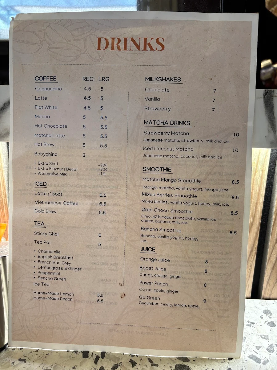 Menu, NS Espresso