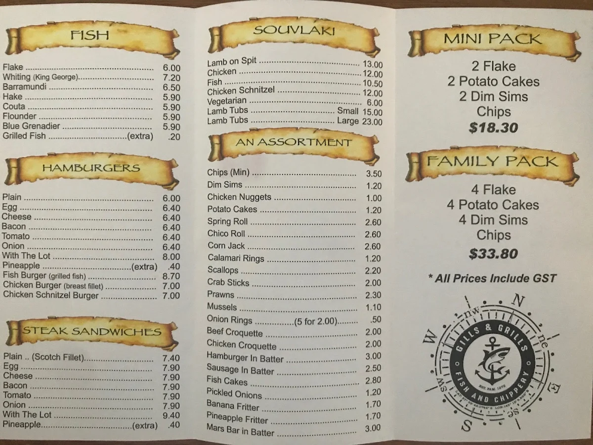 Menu, Gills And Grills