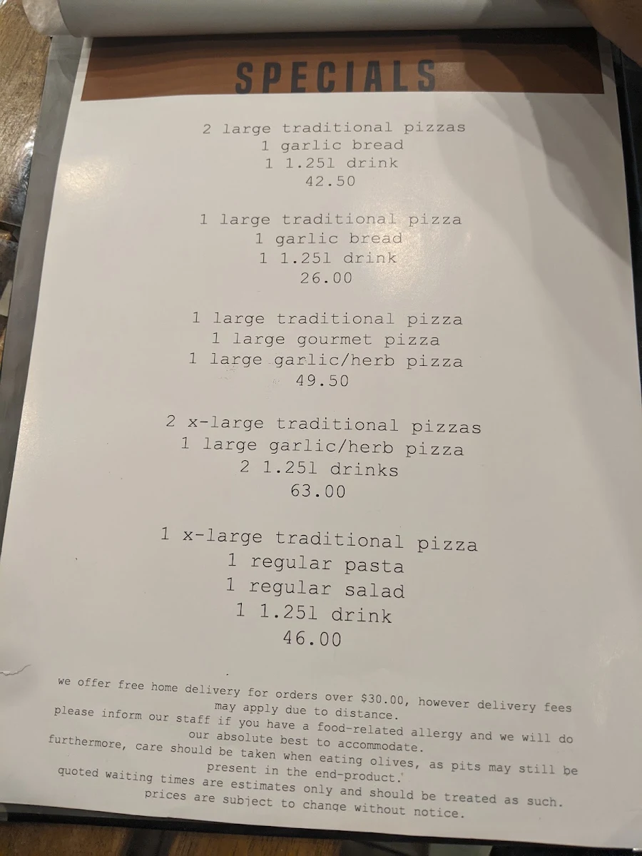 Menu, North Kellyville Pizza