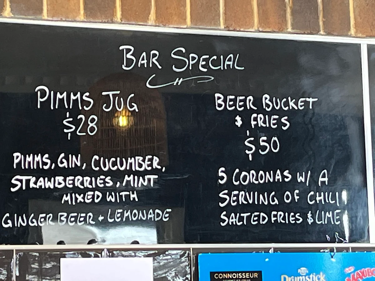 Menu, Thirroul Beach Pavilion