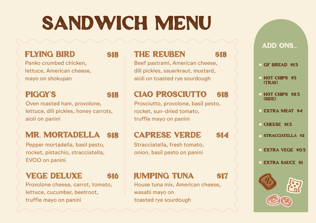 Menu, Kaily’s Sandwich Shop